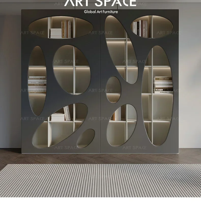 Italian minimalist solid wood study bookcase combination, modern minimalist villa light luxury bookshelf