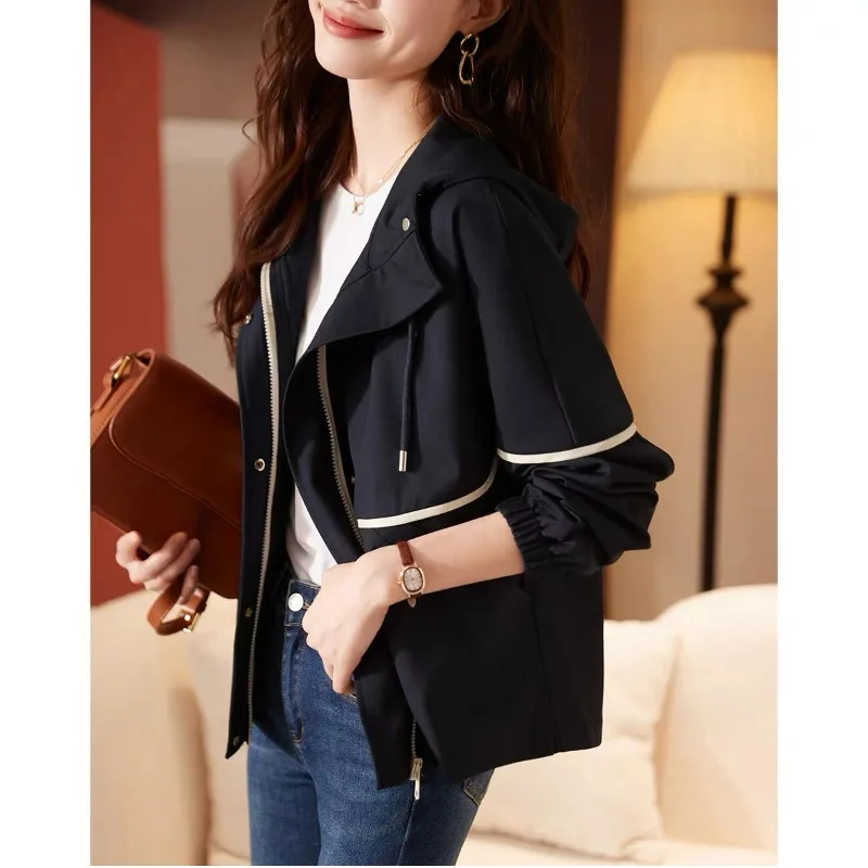 

Повседневная рабочая одежда с капюшоном Sle Jaet, женская весенняя новая цветная верхняя одежда Blo Line Dstring ort, универсальный дизайн Sense