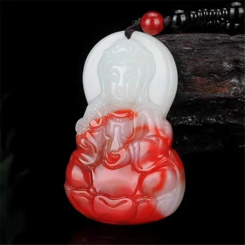 

The New Chicken Blood Jade Floating Flower Guanyin Buddha Pendant, A Fashionable and Versatile Jade Pendant