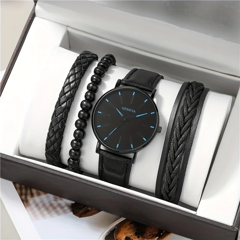 

Men's Set Quartz Watch Round Hand Watch Geneva Men's Fashion Slim Belt Watch