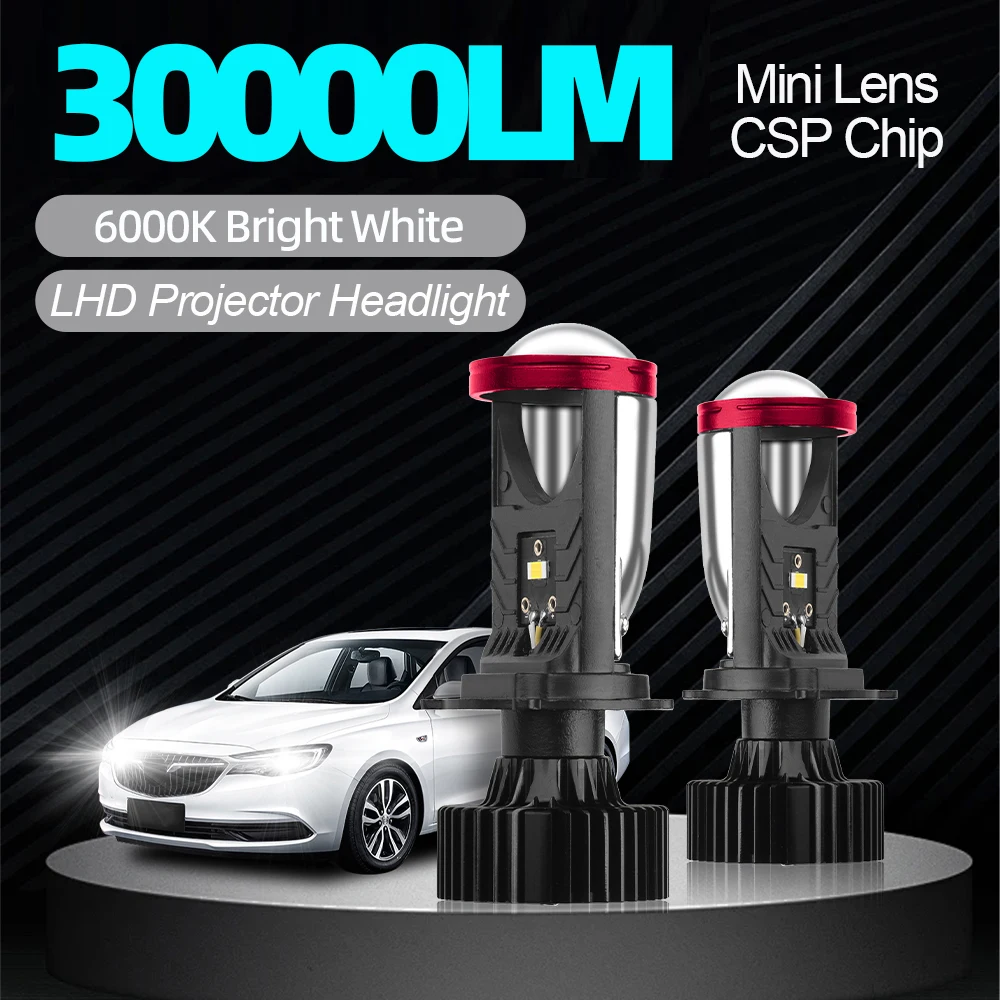 H4 LED Projector Lens Headlight 30000LM Car LED Headlight Canbus 6000K Hi/Lo Beam Bulb with Turbo Fan For Car/Motorcycle 12V 24V