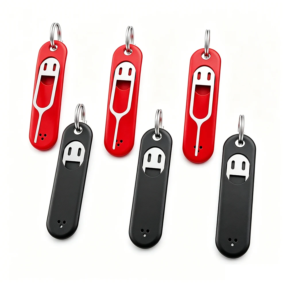 5pcs Anti-Lost Sim Card Eject Pin Needle with Storage Case Universal Mobile Phone Steel Ejector Pin SIM Card Tray Opener Keyring