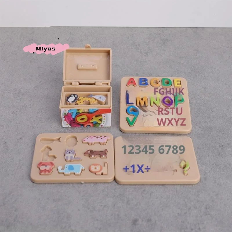 Miniature Dollhouse Simulation Model Set with Letter & Number Blocks Math Puzzle Sorting Bricks Small Ornament Toys for Children