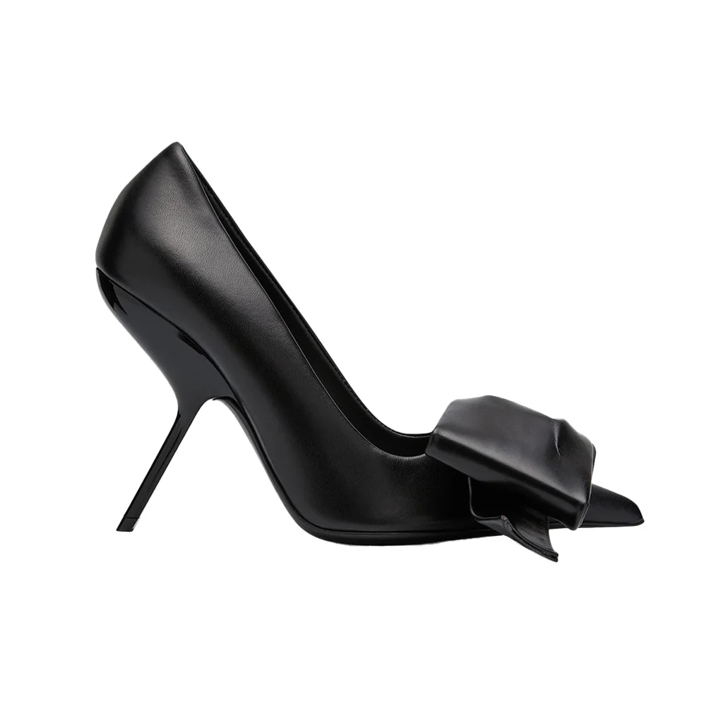 Black Patent Leather Pointed Toe Stiletto Pumps Woman Summer 2024 Bow Slip-On High Heels Sexy Mary Jane Shoes Fashion