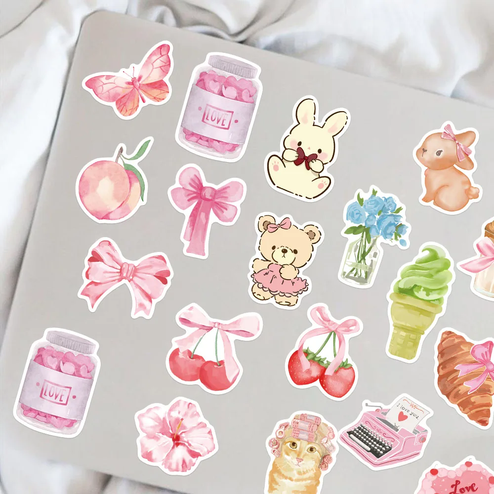 50PCS Cute Pink PVC Sticker Aesthetic Children's Decoration Scrapbooking Korean Stationery School Supplies for Kids