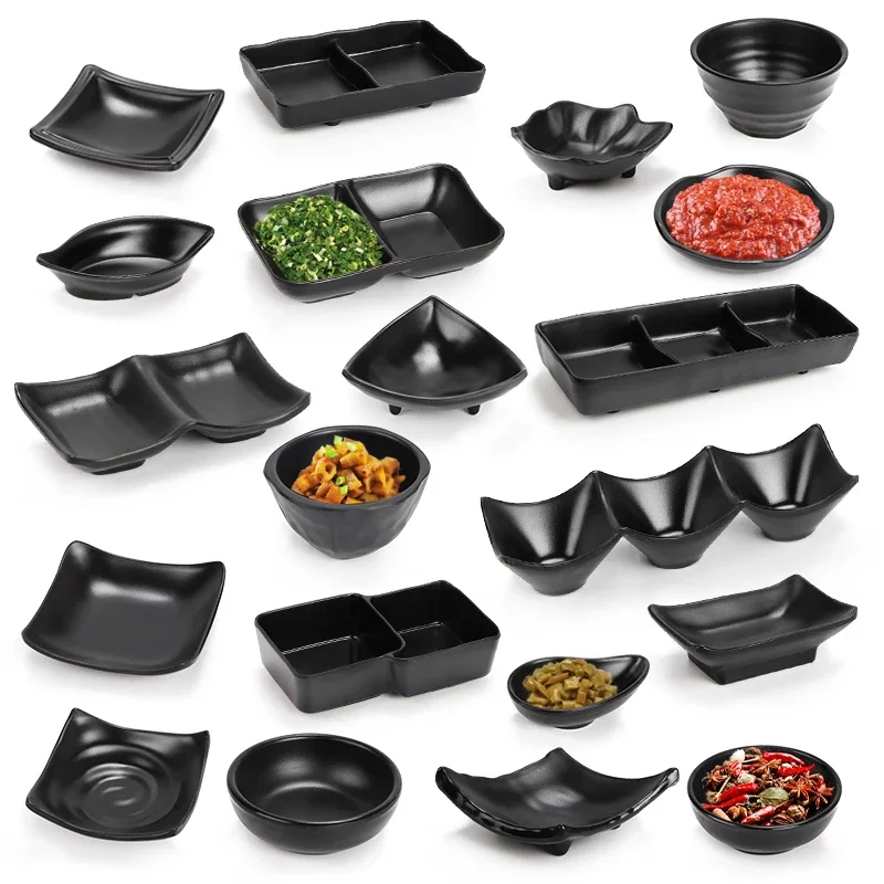 10PCS Not Easily Broken Plastic Soy Sauce Dish  Sauce Dispenser Japanese Melamine Dipping Saucer Black Vinegar Saucer Tableware