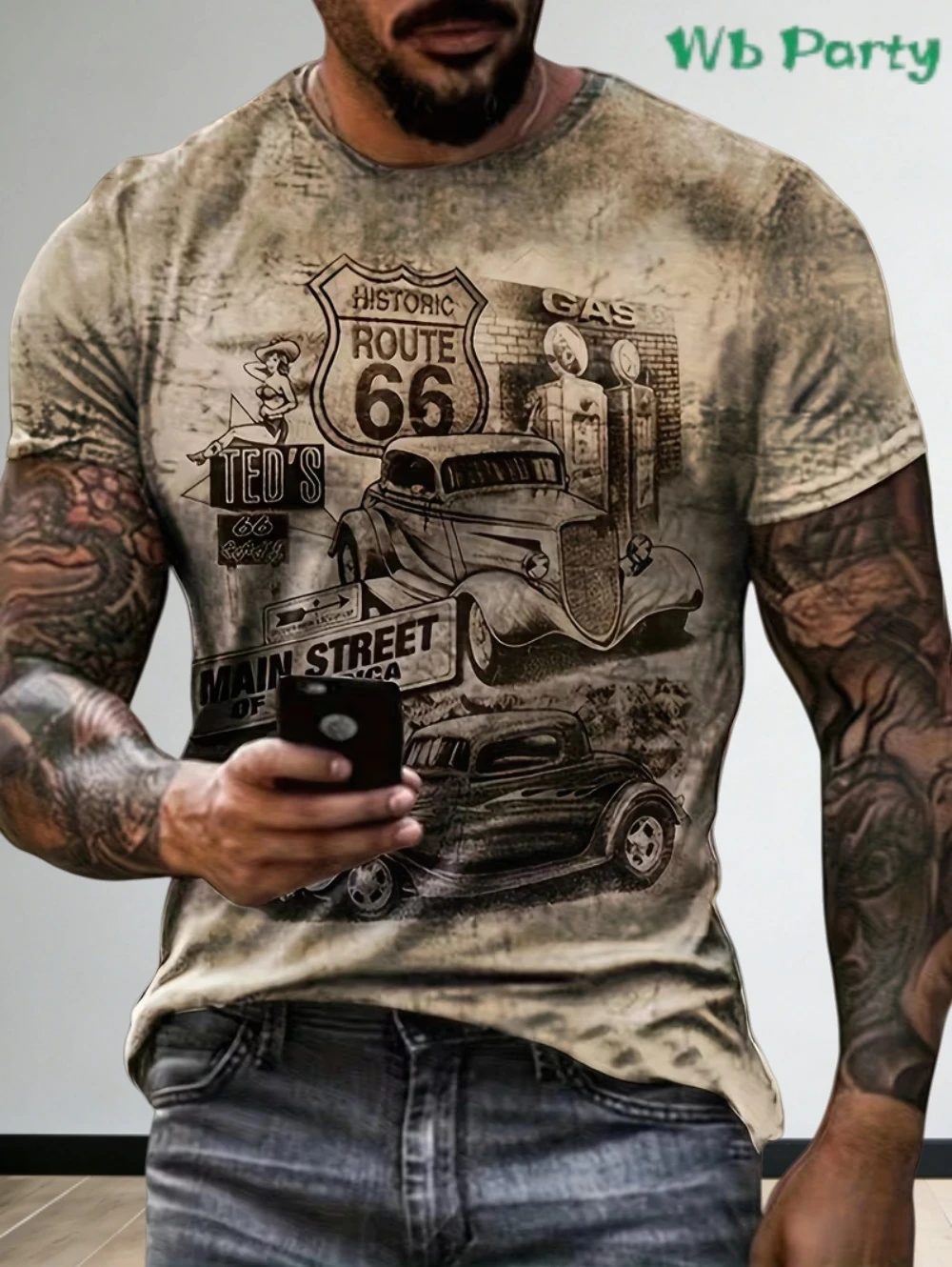 

Men's Fashion Vintage Car Pattern T-Shirt Casual Men's Fashion Comfortable Tops Summer New Round Neck Short Sleeve Men Clothing