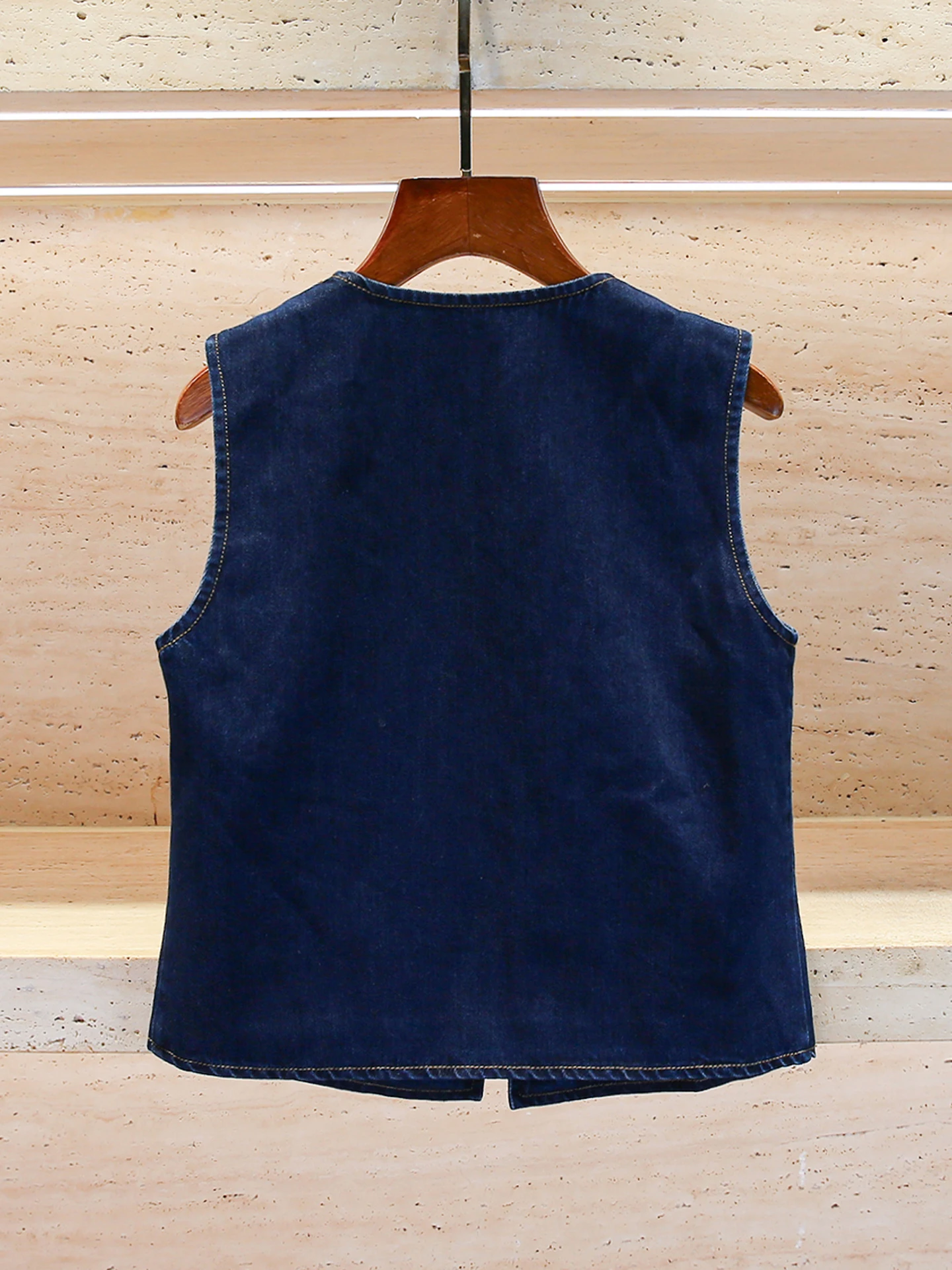 Conjunto Faion de alta gama para mujer, chaleco vaquero con cuentas, pantalones de pierna ancha, cintura alta, fibra de poliéster, redondo, Ne ort Sle