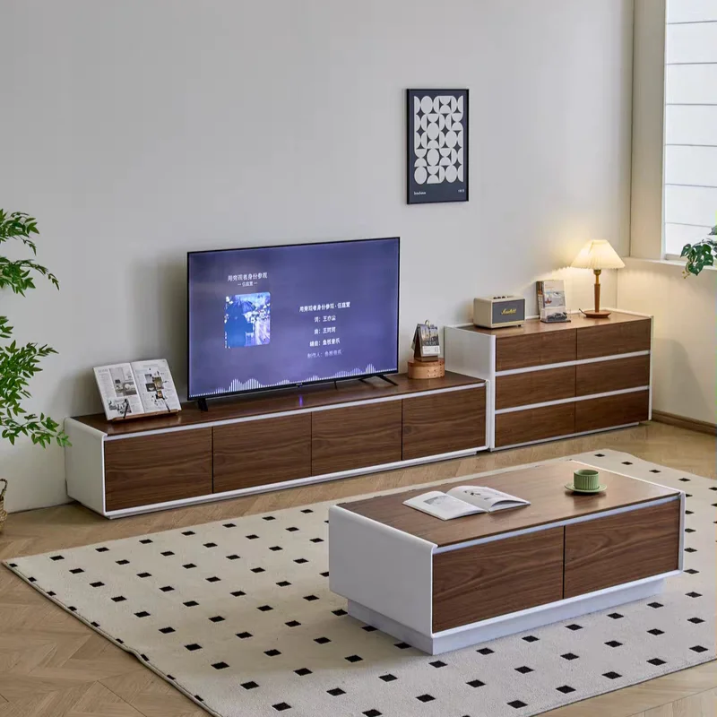 CX solid wood double color coffee table TV cabinet combination, living room home storage locker