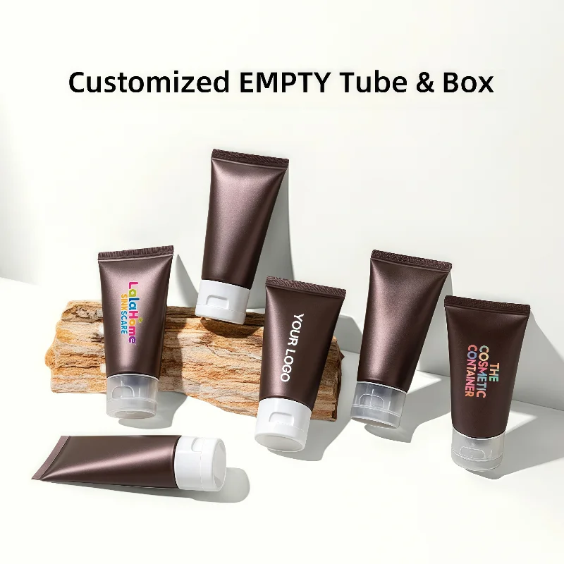 【Logo Custom】50Pcs Customized 50ml Tricolor Lid Available in Brown Frosted Soft Tubes  Empty Tubes Cosmetic Packaging Materials