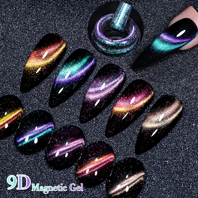 MEET ACROSS 7ml 9D Cat Magnetic Gel Nail Polish Glitter Magnetic Semi Permanent UV LED Nail Art Varnishes Need Base Top Coat