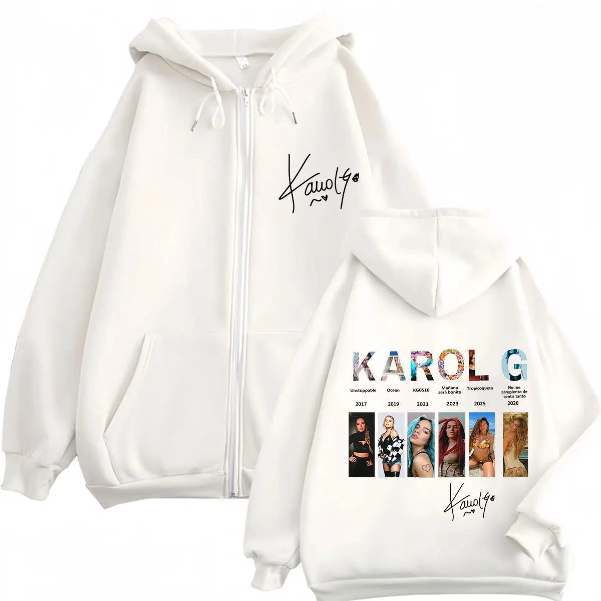 Karol G Cover Album Tour 2026 Print Zipper Hoodie Men Women Fashion Sweatshirts Long Sleeves Loose Hip-hop Zip Up Jacket Coats