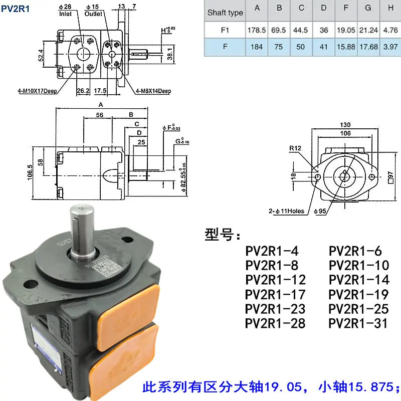 Xianju Yongling High Pressure Vane Pump PV2R1- 31/19/17 Low Noise Oil Pump PV2R2- 41/47/53/65