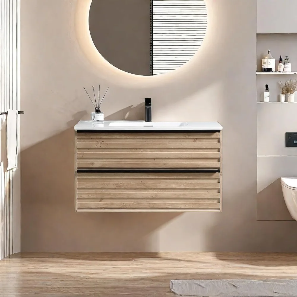 

Bathroom Vanity with Sink, Modern Vanity Bathroom with Extra Big Drawers, Wall Mounted Floating Bathroom Vanities