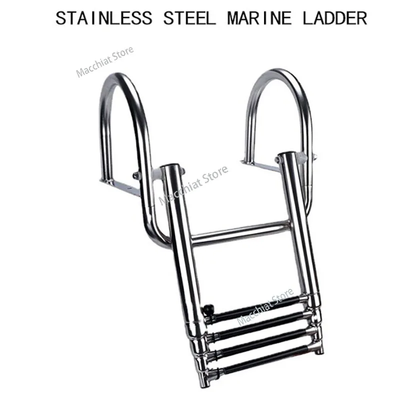 NEW 3/4-step boat ladder stainless steel boarding telescopic  sliding folding swimming launch  with step handrail