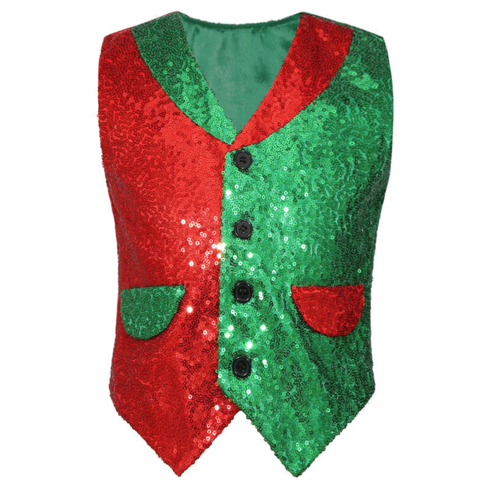 

Adult Kids Sequined Vest Double Christmas Stage Performance Costumes Halloween Theme Party Hip-Hop Jazz Stage Dance Vest