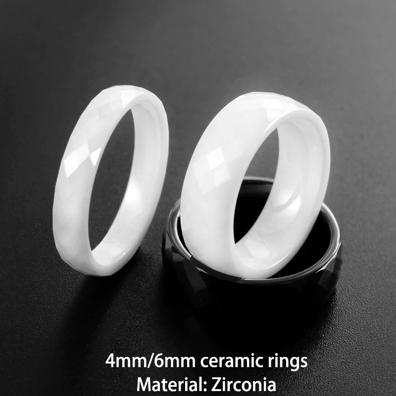 4mm 6mm Black White Ceramic Ring Waterproof Jewelry Rhombus Engagement Ring For Women  Zirconia Cut Top Quality Size 6 To 10