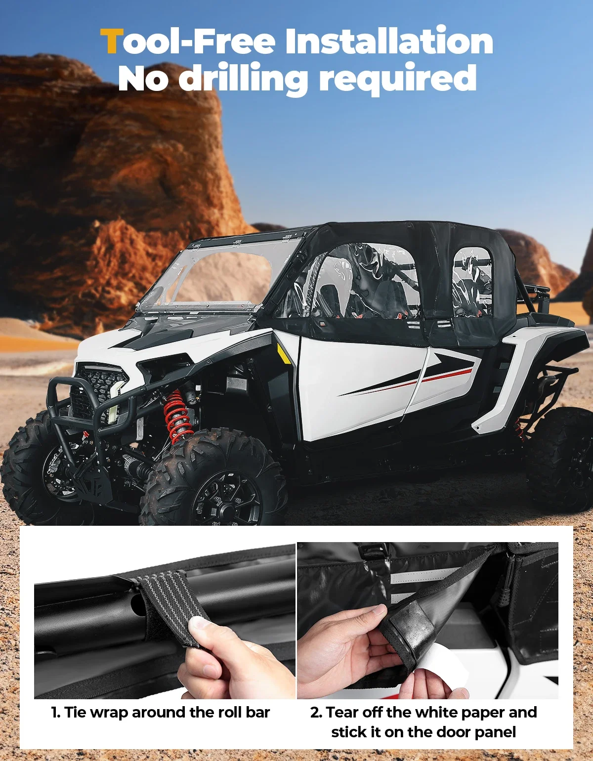 KEMIMOTO UTV Door Cab Enclosure Kit Compatible with Polaris RZR XP 4 1000 2024 2025+ 4 Side Windows Soft Upper Panel Windshield