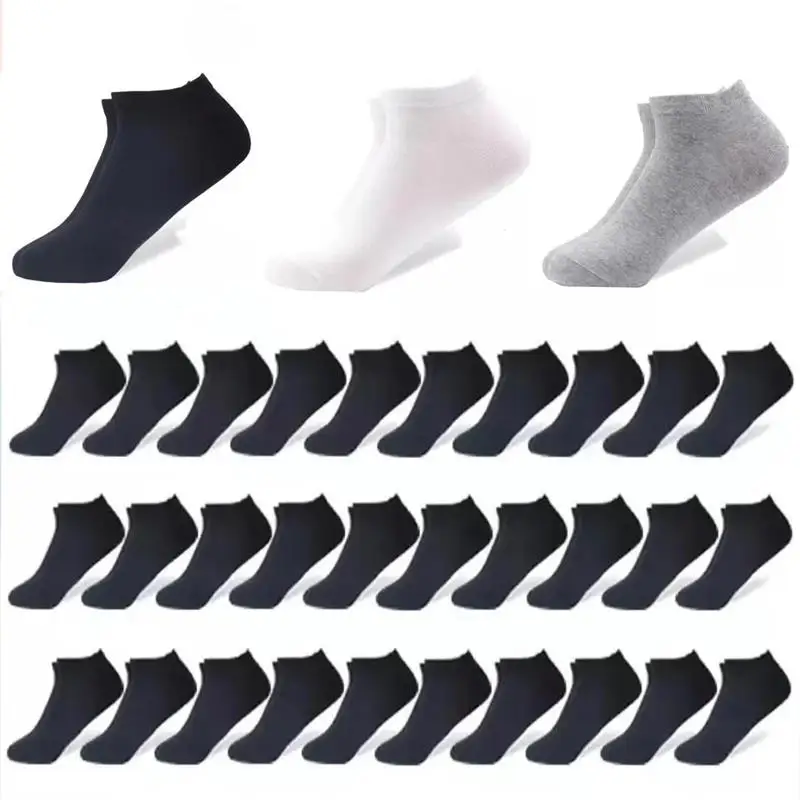 60Pcs/Lot=30Pairs Men's Socks Breathable Business Socks Black Boat Socks Casual Comfortable Solid Color Men's Ankle WhiteSocks