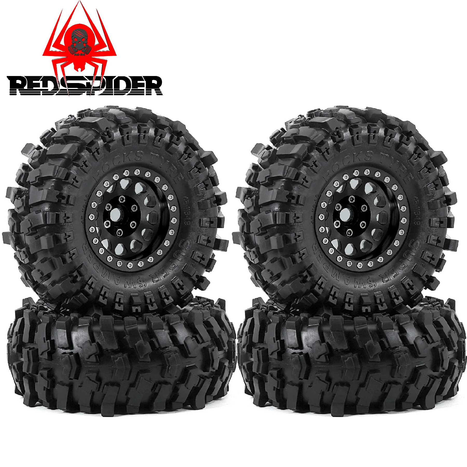 

RC4PCS Металлический 1,9-дюймовый обод колеса с бусинами, набор резиновых шин 120 мм для 1/10 RC гусеничного автомобиля Traxxas TRX4 RC4WD D90 Axial SCX10 II III MST