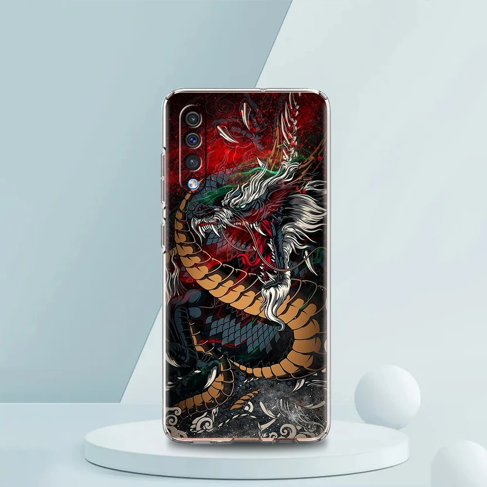 Ink Dragon Transparent Phone Case dla Samsung Galaxy A12 A50 A52 A70 A40 A10 A20 A30 A02 A03S A04 Cover Silicone Shell Capas Bag