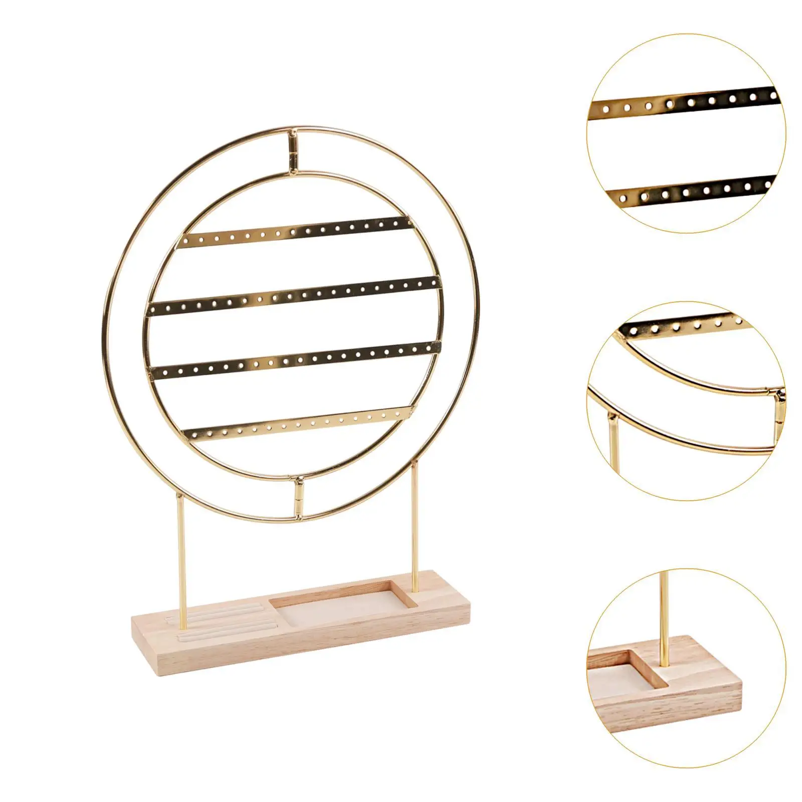 منظم الأقراط 4 طبقات قاعدة خشبية شماعة معدنية سعة كبيرة تصميم ريفي حامل القرط لسطح المنزل