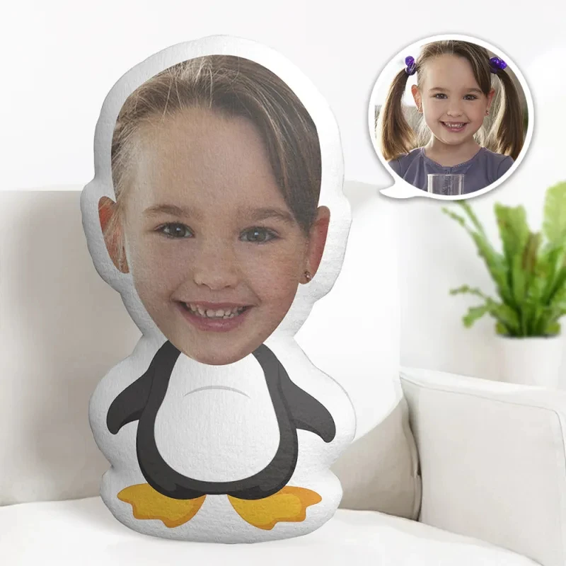 2026 Neues Individuelles Gesichtskissen Personalisiertes Fotokissen Pinguin MiniMe Kissen Geschenke für Kinder