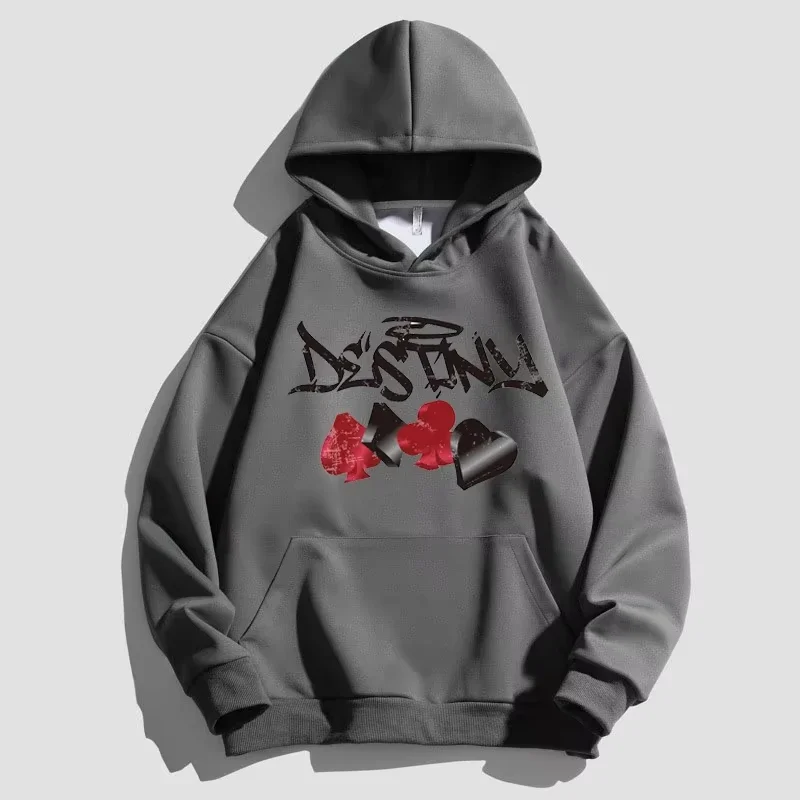 Letter Poker Color Printed Men's Hoodie Cotton American Street Men's And Women's Sweater Casual Versatile Couple Hoodie