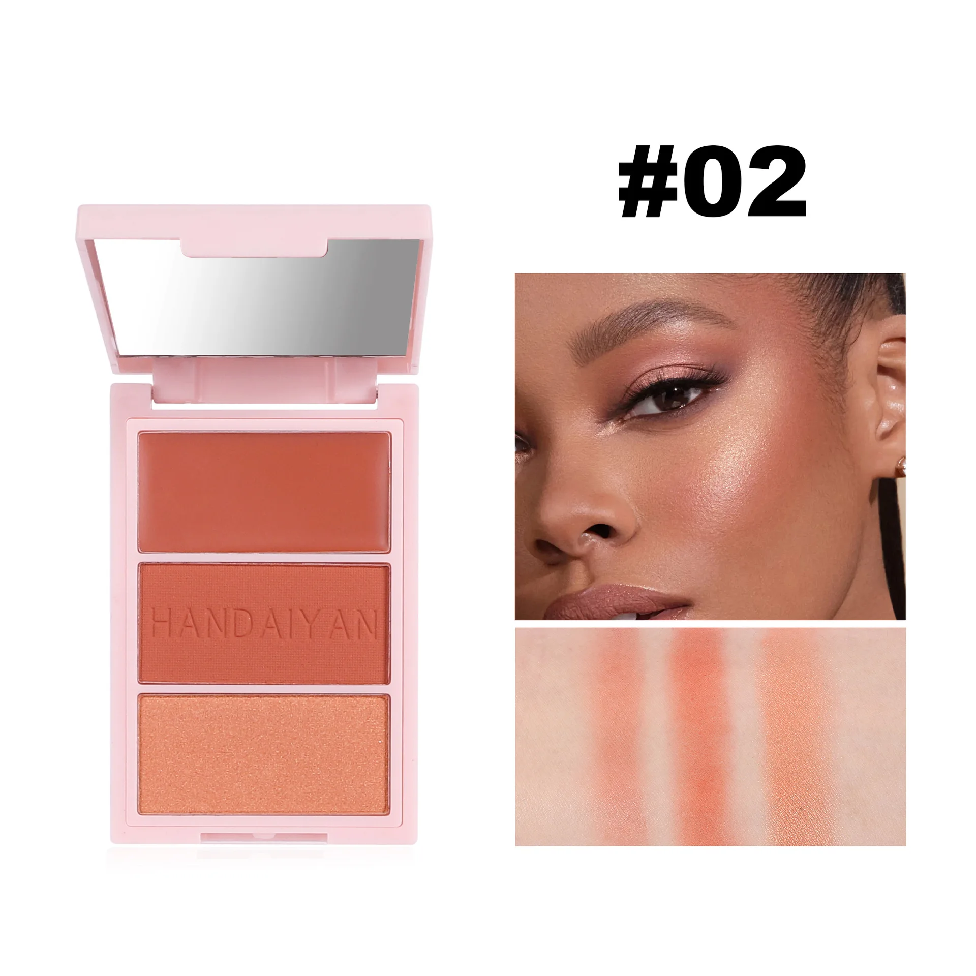 HANDAIYAN 3-in-1 Blush Palette Viso Illuminante Evidenziatore Contorno Trio con Ombretto Tonalità Trucco Compatto per Bagliore Naturale