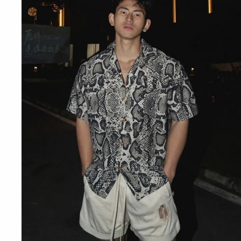 Plus Size Men's American Python Pattern Loose Short Sleeve Shirt Summer New