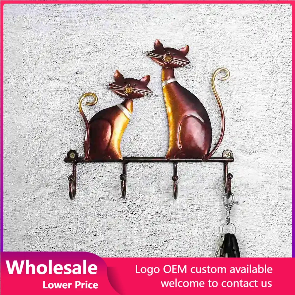 Cat Wall Hook Art Decorative Hanger Cat Sculpture Hooks Wall Mount With 4 Hooks Home Accessories For Key Coats Bags Holder