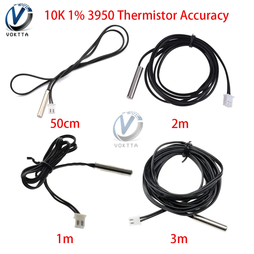 50 センチメートル 1 メートル 2 メートル 3 メートル NTC 温度センサー 10K 1% 3950 サーミスター精度防水プローブワイヤーケーブルプローブ Arduino 用 W1209 W1401