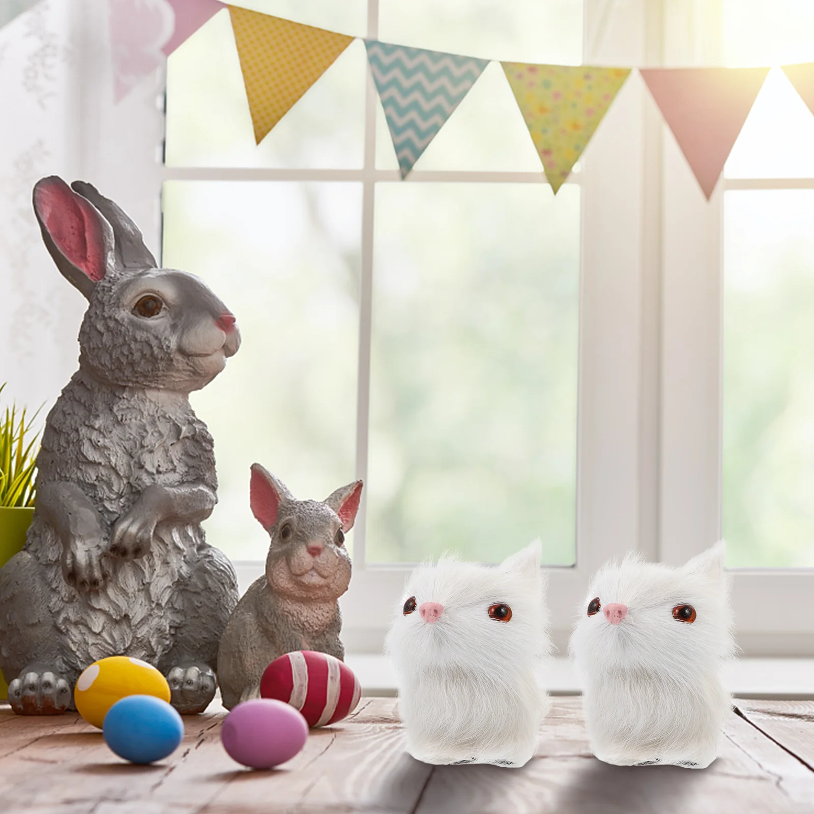 

2 Pcs Christmas Decorations Simulation Bunny Rabbit Toy Ornament Artificial Adornment White Lovely Child