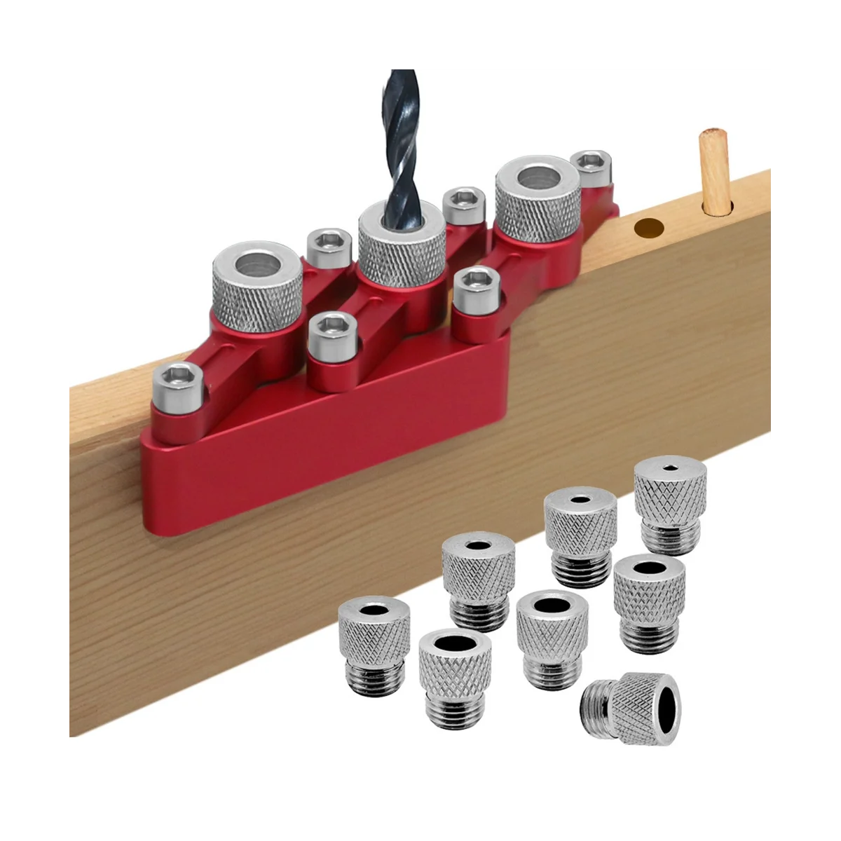 Self Centering Dowelling Jig Woodworking Hole Drill Guide,Dowel Hole Positioner Locator with 3-10Mm Drill Sleeves