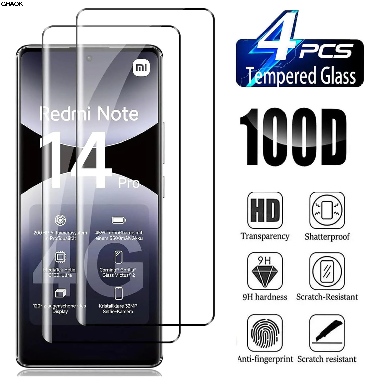 

2/4Pcs HD Tempered Glass For Redmi Note 14 Pro PLUS 5G HD Note 13 Pro plus Curved Four Sides Glue Screen Protector