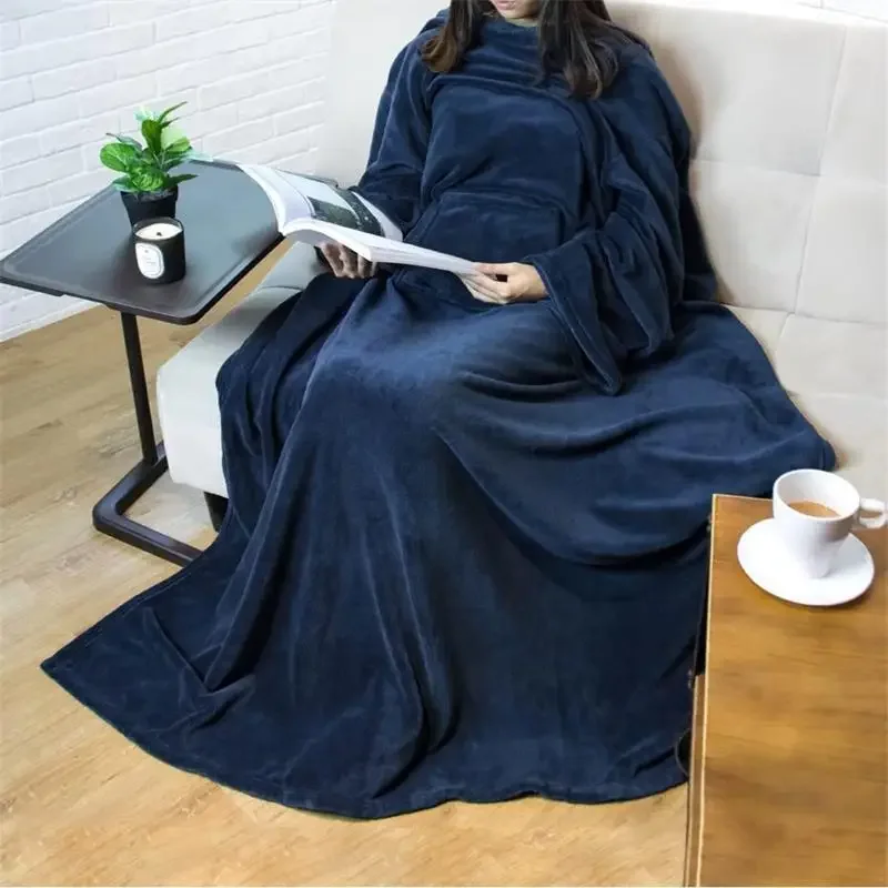 Blanket Wearable Household TV Blanket Thick Multifunction Quilt Large Pocke Clothes Anti-static Flannel Blanket Throw 담요