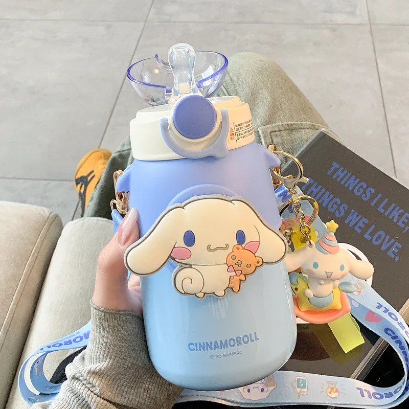 570ml Kawaii Sanrio Large Capacity Water Bottle Cinnamoroll Kuromi My Melody Portable Straw 316 Stainless Steel Thermos Cup