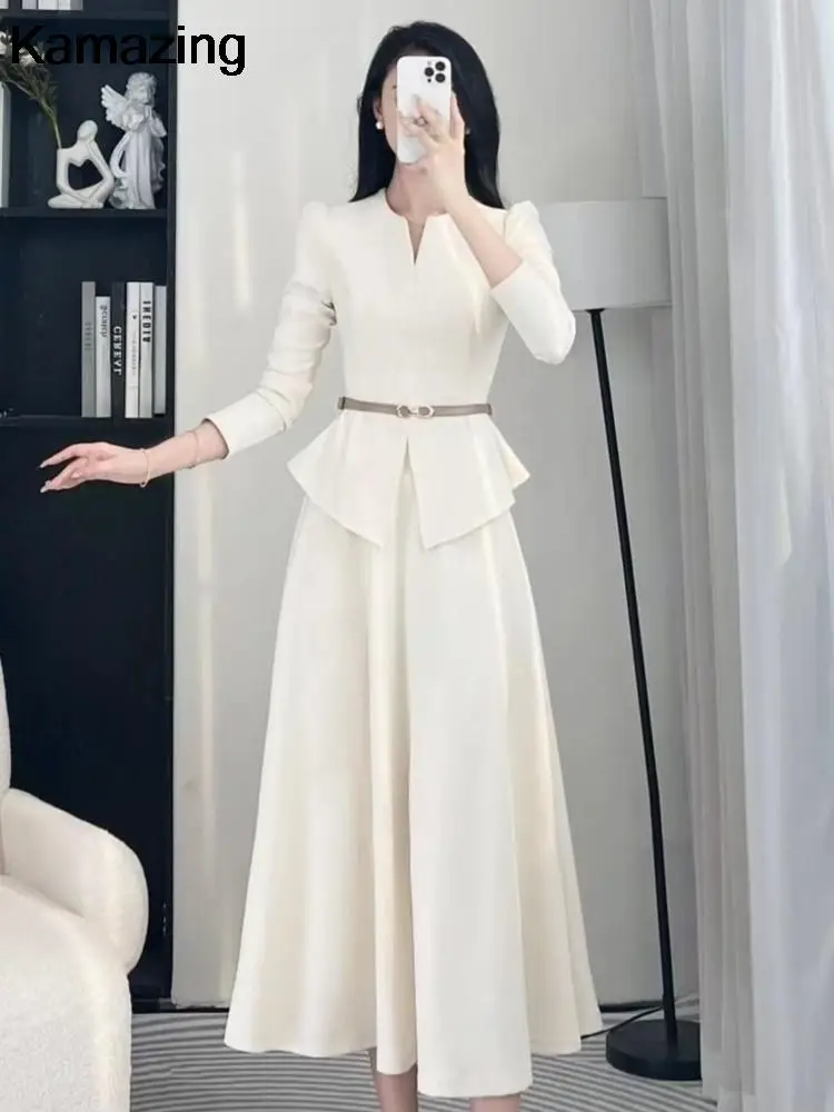 Autumn Winter Women\'s Office Lady Two-piece Skirt Set Solid Long Sleeve Slim Top Midi Skirt Korean Fashion Outfits New Suit