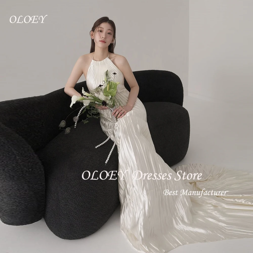 OLOEY Halter Simple Wedding Reception Dresses Elegant bridal Gown Sleeveless Korea Photo Shoot Dresses Custom Made Cusotmized