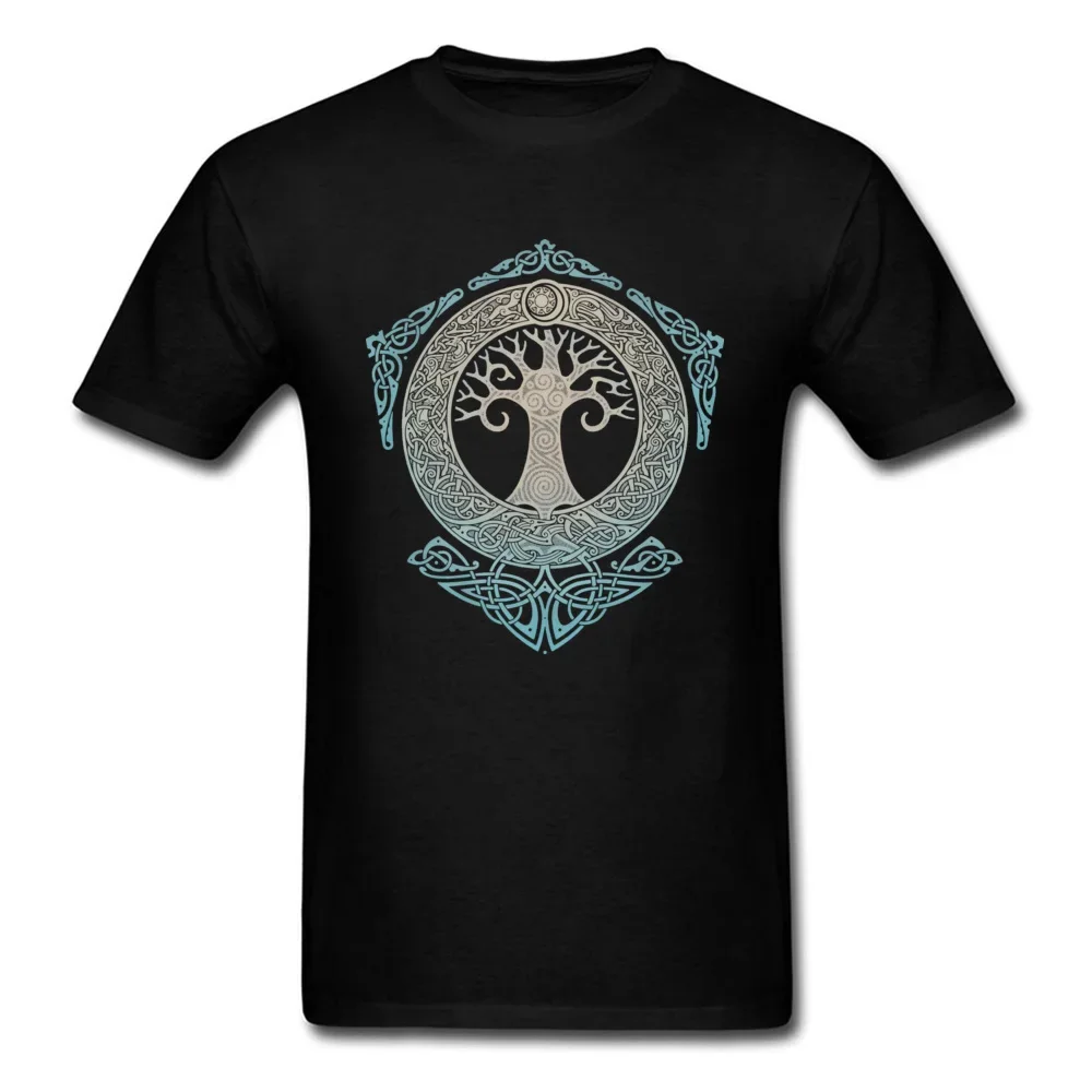 Yggdrasil Tree Of Life T-shirt Men Cotton Tshirts Geometric T Shirt Summer Fall Top Black Tees Adult Logo Clothes Print Custom