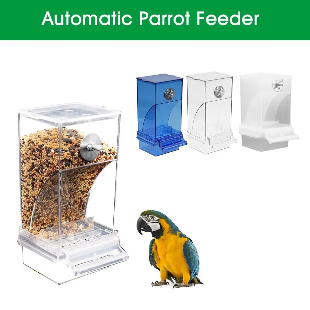 1pc Bird Cage Feeder Automatic Parrot Seed Feeders Acrylic With Container Seed Cage Food Perch Accessories Transparent J3d6