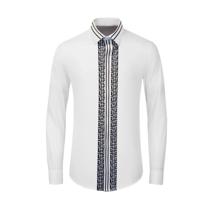 

New Double Line Embroidery with Ribbed Splicing High Density Elastic Long staple Cotton Men's Fit Shirt