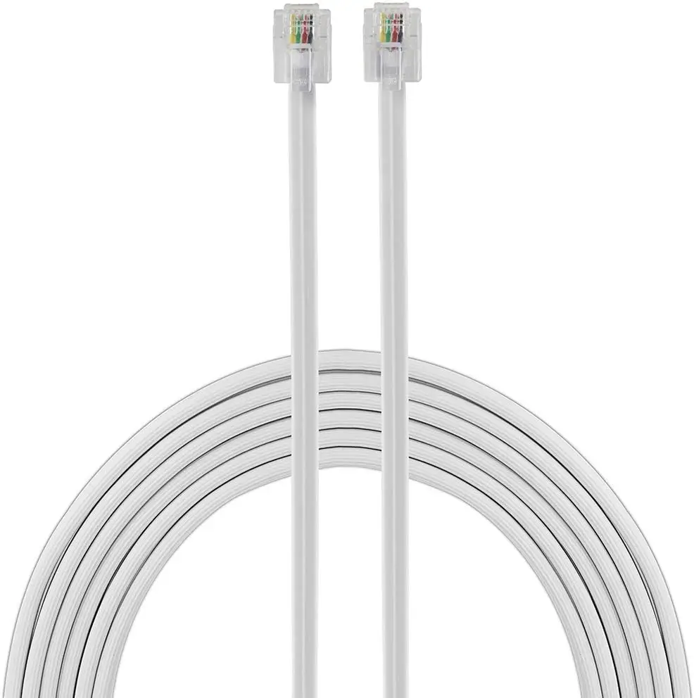 100-Foot White Telephone Cord with Modular Jacks for Home or Office Use, Compatible with Phones, Modems, and Fax Machines