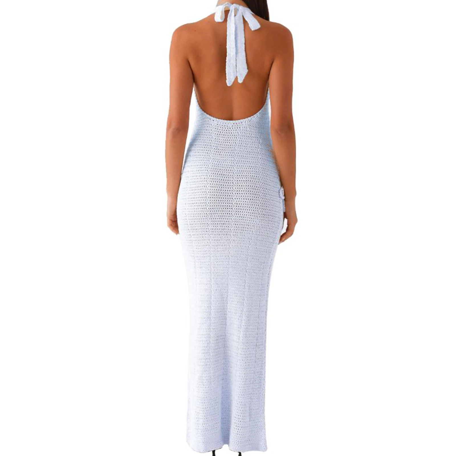 Vrouwen halter hals gebreide jurk mouwloze 3D bloem bodycon lange jurk voor strandvakantie zomerfeest dagelijks gebruik streetwear