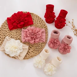 Baby Flower Headband & Socks Set for Baby 0-1Year Soft Elastic  Hairband Nonslip Floor Socks Baby Accessories