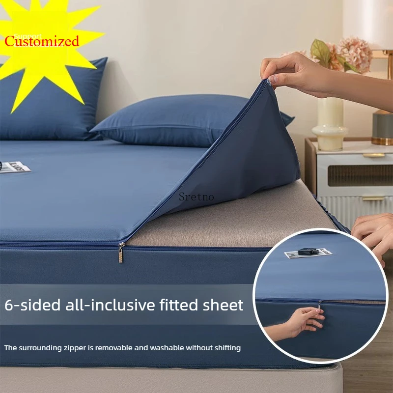 

SRETNO New Solid Color 6-Sided Fully Wrapped Mattress Covers with 2 Pillowcases, Brushed Mattress Protector Elastic Fitted Sheet
