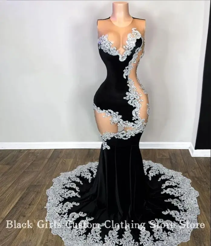 Luxurious Sexy Cutout Mermaid Prom Dress 2024 Black Beaded Crystal See Through Formal Occasion Tailored Long graduation dress