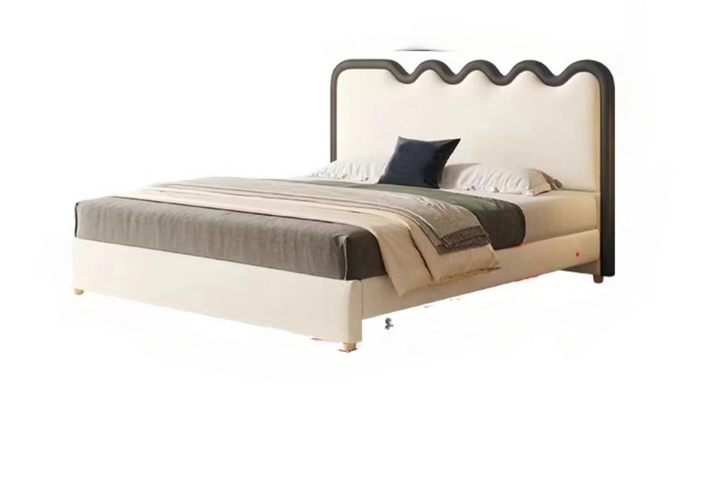 

French cream wind wave ripple bed online celebrity retro modern simple small apartment double leather bed