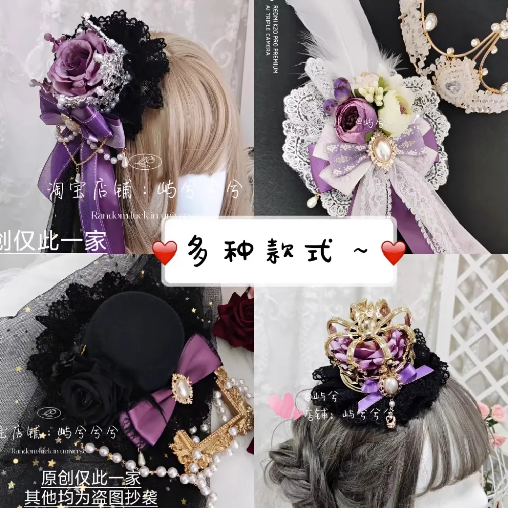 

Black Purple Lolita Crown Hair Accessories Lolita Handmade Retro Bud Lace Necklace Hair Accessories Original Style
