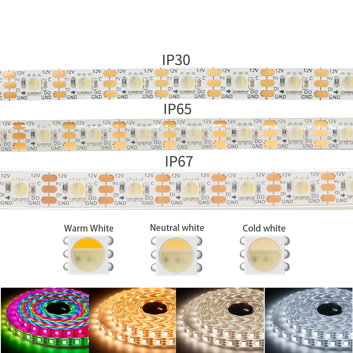 1-5PCS LC8816 IC 4 IN 1 RGBW Addressable led strip Similar SK6812 5050 RGBCW RGBNW RGBWW 60/120leds/m Pixel LED lights lamp12V